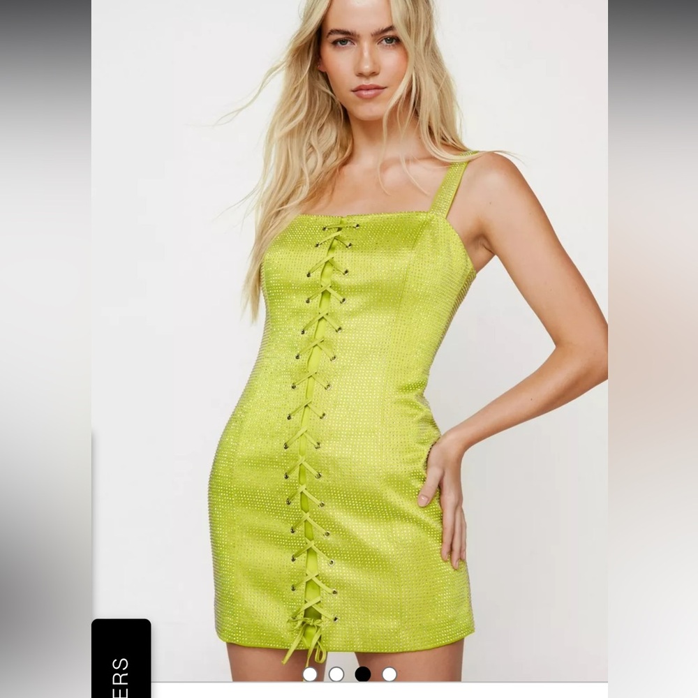 Nasty Gal Diamante Lace Up Satin Mini Dress L